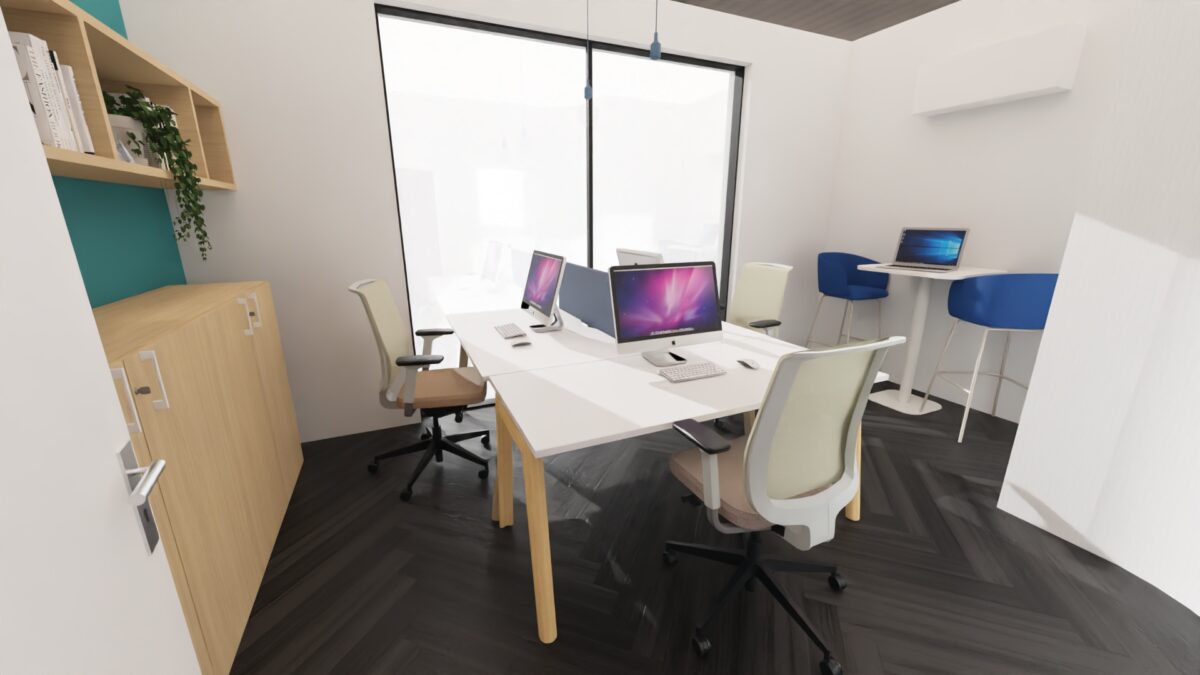 Location bureau fermé pour 3 personnes + une table d'accueil situé au centre d'affaires et de coworking L'ekla